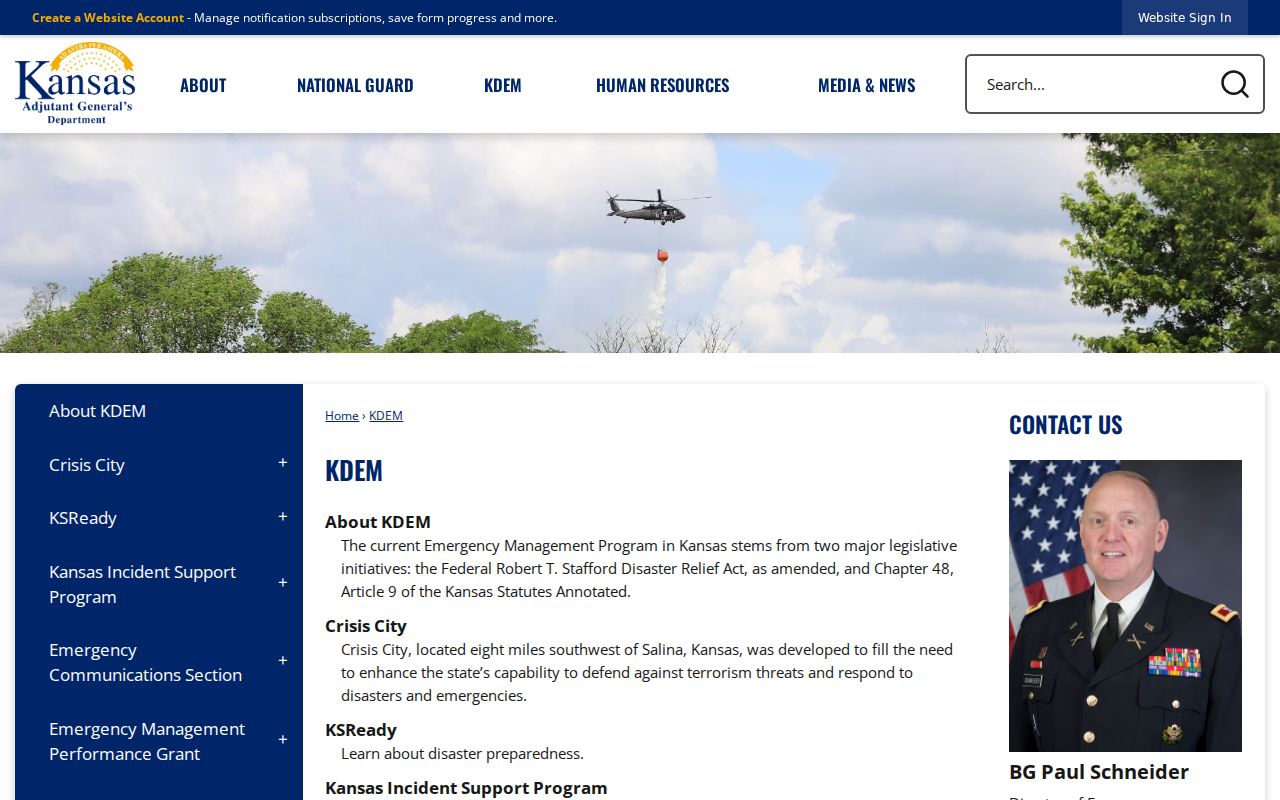 Kansas Division of Emergency Management phone directory contact page