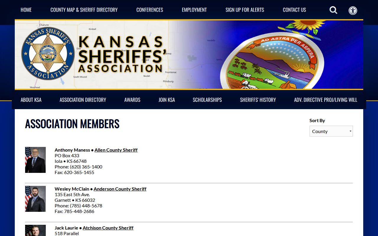 Kansas sheriffs phone directory sorted by county with office numbers