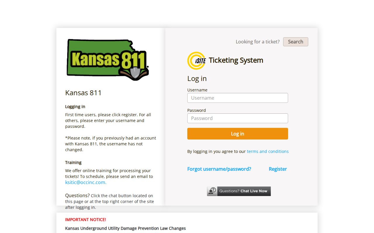 Kansas 811 online ticket portal login and ticket search for locate requests